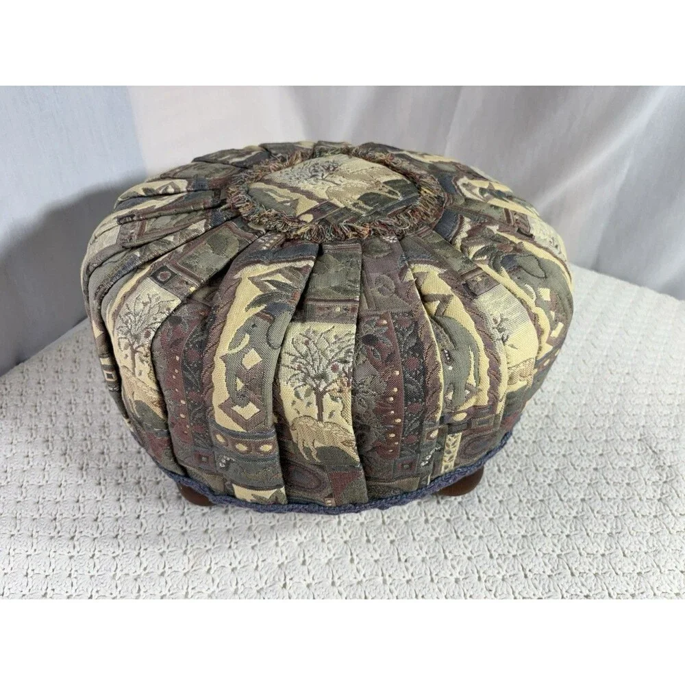 Vintage Tufted Pleated Ottoman Footstool 19
